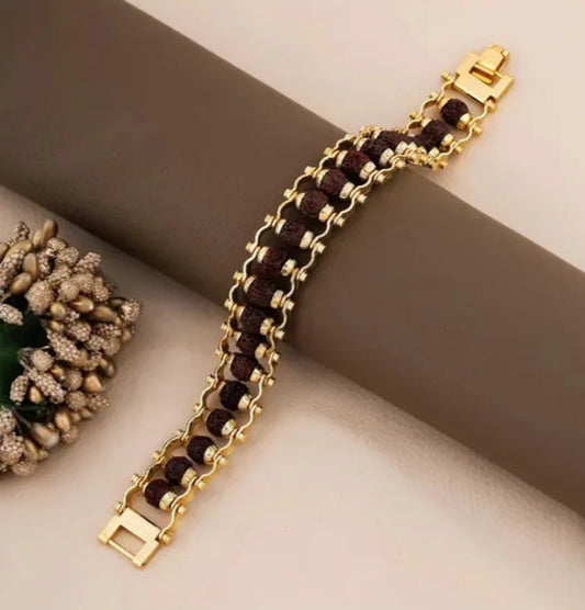 Gold Plated Rudraksha Bracelet + Free 5 Mukhi Rudraksha Bracelet